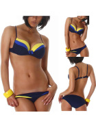 Push-Up Plunge Bikini-Set mit Farbspiel, Blau 34 70B