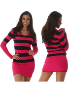 Jela London Longpulli Pullover dünn Minikleid Streifen, Pink
