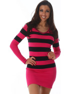 Jela London Longpulli Pullover dünn Minikleid Streifen, Pink