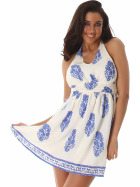 Sommer-Kleid kurz Retro Blumen-Musterung, Blau 34/36 S