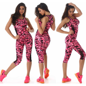 SL1 Damen Sportanzug Trainingsanzug Fitness-Set Top Leggings, Pink LXL