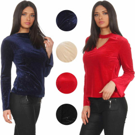 StyleLightOne Damen D&uuml;nner Glitzer-Pullover Sweatshirt Stretch (S M L)