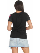 StyleLightOne Damen T-Shirt Stretch Glitzer-Steinchen, Schwarz M/L