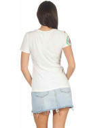 StyleLightOne Damen T-Shirt Stretch Glitzer-Steinchen, Weiß S/M