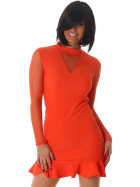 StyleLightOne Minikleid Netz Stretch Volant Clubwear, Apricot-Orange 34 36 (S)