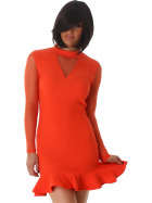 StyleLightOne Minikleid Netz Stretch Volant Clubwear, Apricot-Orange 36 38 (M)