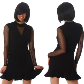 StyleLightOne Minikleid Netz Stretch Volant Clubwear, Black 36 38 (M)