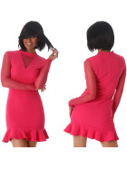 StyleLightOne Minikleid Netz Stretch Volant Clubwear, Pink 34 36 (S)