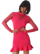 StyleLightOne Minikleid Netz Stretch Volant Clubwear, Pink 38 40 (L)
