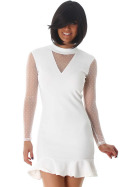 StyleLightOne Minikleid Netz Stretch Volant Clubwear, White 34 36 (S)