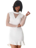 StyleLightOne Minikleid Netz Stretch Volant Clubwear, White 34 36 (S)