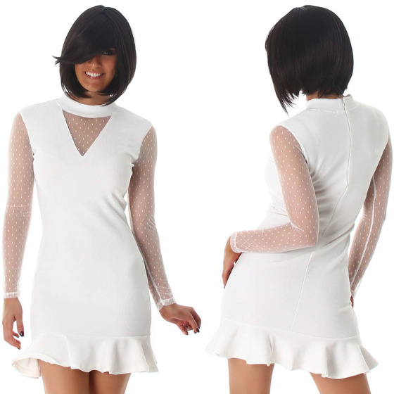 StyleLightOne Minikleid Netz Stretch Volant Clubwear, White 36 38 (M)