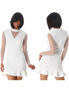 StyleLightOne Minikleid Netz Stretch Volant Clubwear, White 38 40 (L)