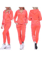 Jela London Damen Velours Jogginganzug Nicki Hausanzug, Neon Apricot 34 36 (S)