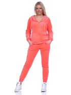 Jela London Damen Velours Jogginganzug Nicki Hausanzug, Neon Apricot 34 36 (S)