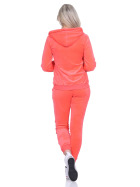 Jela London Damen Velours Jogginganzug Nicki Hausanzug, Neon Apricot 36 38 (M)