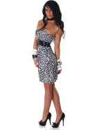 StyleLightOne Damen Bandeau Kleid Leopard Stretch G&uuml;rtel Wei&szlig; 34 36 38