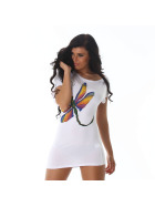 Jela London Sexy Glitzer T-Shirt Stretch Asymmetrisch, Weiß 36 38 40