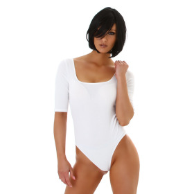 Jela London Damen Sexy Sommer-Body Tiefer Ausschnitt Stretch, Weiß 34 (S)