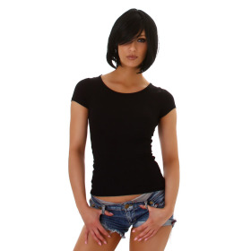 Jela London Damen Sexy Sommer T-Shirt Schnürung Häkelspitze, Schwarz 34 (S)