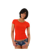 Damen Kurzarm T-Shirt Top Spitze offener Rücken Schnürung, Rot 34