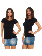 Jela London Damen Longshirt T-Shirt Stretch Rundhals, Schwarz 36-38 (L)