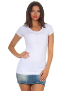 Jela London Damen Longshirt T-Shirt Stretch Rundhals, Weiß 34-36 (M)
