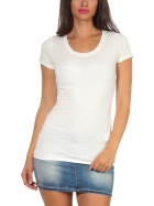 Jela London Damen Longshirt T-Shirt Stretch Rundhals, Creme 34-36 (M)