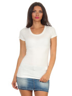 Jela London Damen Longshirt T-Shirt Stretch Rundhals, Creme 36-38 (L)