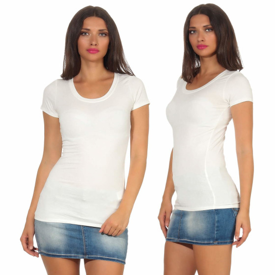 Jela London Damen Longshirt T-Shirt Stretch Rundhals, Creme 38-40 (XL)