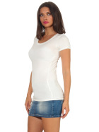 Jela London Damen Longshirt T-Shirt Stretch Rundhals, Creme 40-42 (XXL)