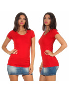 Jela London Damen Longshirt T-Shirt Stretch Rundhals, Rot 36-38 (L)