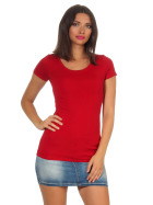 Damen langes T-Shirt Longshirt Rundhals Stretch Baumwolle, Dunkelrot 42, 34-36