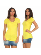 Jela London Damen Longshirt T-Shirt Stretch Rundhals, Gelb 38-40 (XL)