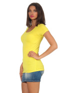 Damen langes T-Shirt Longshirt Rundhals Stretch Baumwolle, Gelb 152, 38-40