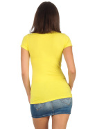 Damen langes T-Shirt Longshirt Rundhals Stretch Baumwolle, Gelb 152, 38-40