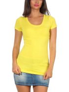 Jela London Damen Longshirt T-Shirt Stretch Rundhals, Gelb 40-42 (XXL)