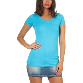 Jela London Damen Longshirt T-Shirt Stretch Rundhals, Hellblau 34-36 (M)