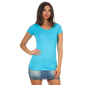 Jela London Damen Longshirt T-Shirt Stretch Rundhals, Hellblau 34-36 (M)