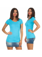 Jela London Damen Longshirt T-Shirt Stretch Rundhals, Hellblau 38-40 (XL)