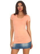 Jela London Damen Longshirt T-Shirt Stretch Rundhals, Pfirsisch 38-40 (XL)