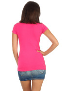 Jela London Damen Longshirt T-Shirt Stretch Rundhals, Pink 34-36 (M)