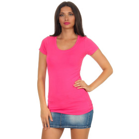 Jela London Damen Longshirt T-Shirt Stretch Rundhals, Pink 36-38 (L)