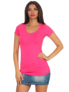 Damen langes T-Shirt Longshirt Rundhals Stretch Baumwolle, Pink 16, 40-42