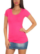 Jela London Damen Longshirt T-Shirt Stretch Rundhals, Pink 40-42 (XXL)