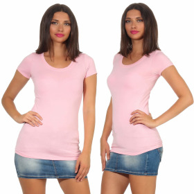 Jela London Damen Longshirt T-Shirt Stretch Rundhals, Rosa 34-36 (M)
