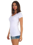 Jela London Damen Longshirt T-Shirt Stretch V-Ausschnitt, Weiß 40 (XL)