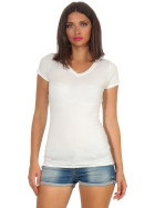 Jela London Damen Longshirt T-Shirt Stretch V-Ausschnitt, Creme 40 (XL)