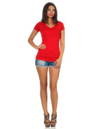 Jela London Damen Longshirt T-Shirt Stretch V-Ausschnitt, Rot 38 (L)