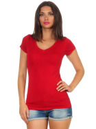 Jela London Damen Longshirt T-Shirt Stretch V-Ausschnitt, Dunkelrot 36 (M)
